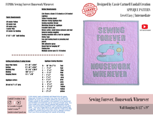 Pattern Sewing Forever, Housework Whenever Wall Hanging Digital PDF Sewing Pattern