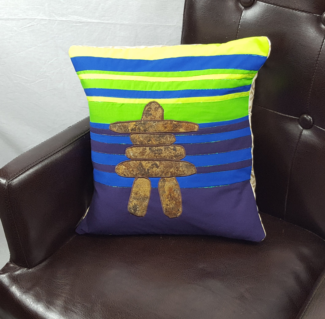 The Northern Lights and Inuksuk - Appliqued Cushion Cover