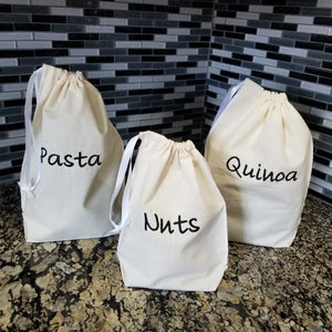 Set of Three Embroidered Cotton Produce Bags